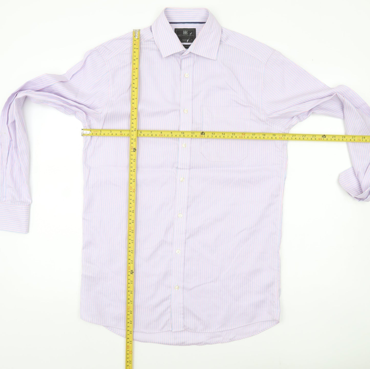 Marks and Spencer Men's Multicoloured 14.5 Regular Fit Striped Button-Up Shirt