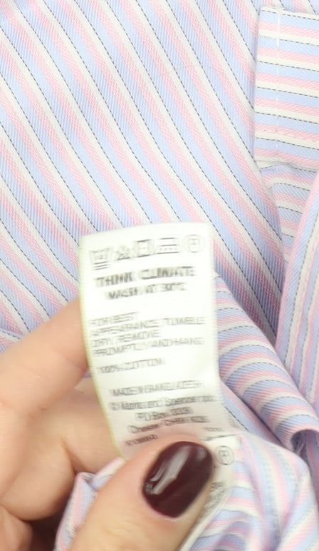 Marks and Spencer Men's Multicoloured 14.5 Regular Fit Striped Button-Up Shirt