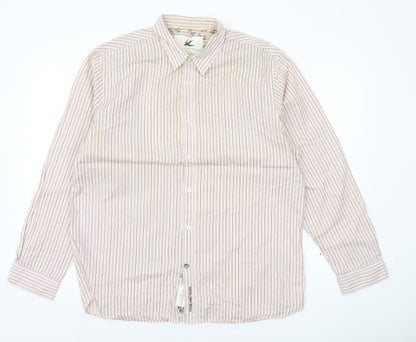 John Rocha Men’s Beige Striped Cotton Long Sleeve Button-Up Shirt L