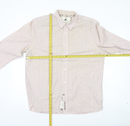 John Rocha Men’s Beige Striped Cotton Long Sleeve Button-Up Shirt L