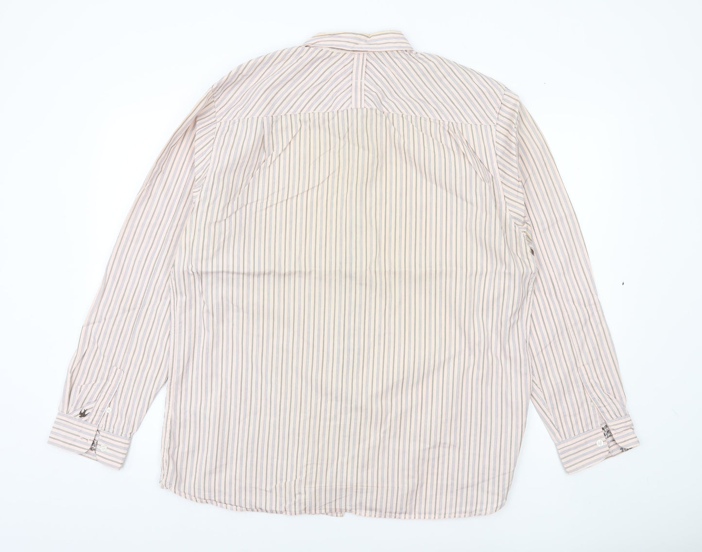 John Rocha Men’s Beige Striped Cotton Long Sleeve Button-Up Shirt L