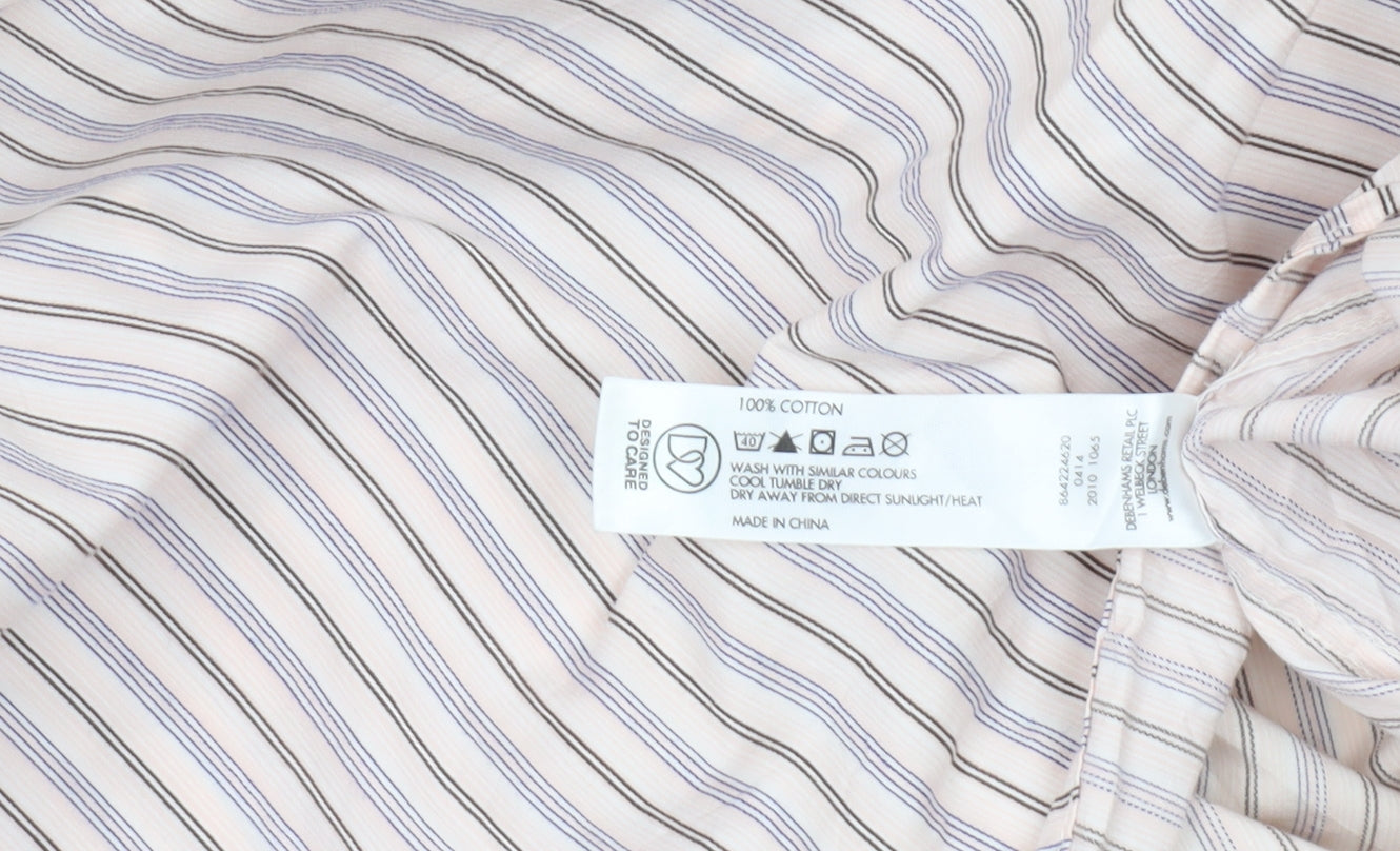 John Rocha Men’s Beige Striped Cotton Long Sleeve Button-Up Shirt L