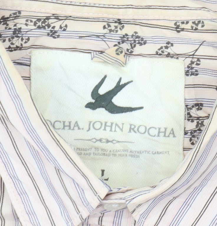 John Rocha Men’s Beige Striped Cotton Long Sleeve Button-Up Shirt L