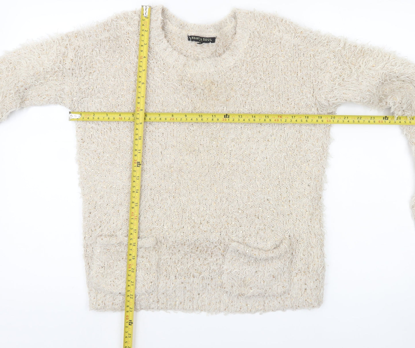 Heart & Soul Women’s Ivory Crew Neck Sequin Jumper Size 10