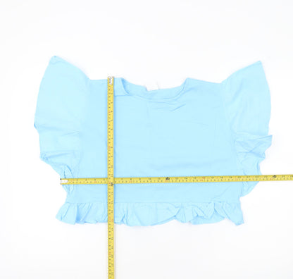 Zara Girls Blue Ruffle Cropped Blouse Top 13-14 Years Cotton Summer