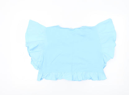 Zara Girls Blue Ruffle Cropped Blouse Top 13-14 Years Cotton Summer