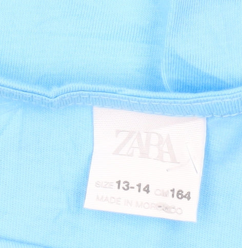 Zara Girls Blue Ruffle Cropped Blouse Top 13-14 Years Cotton Summer