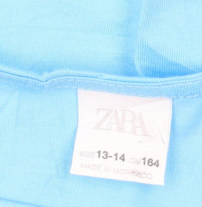 Zara Girls Blue Ruffle Cropped Blouse Top 13-14 Years Cotton Summer