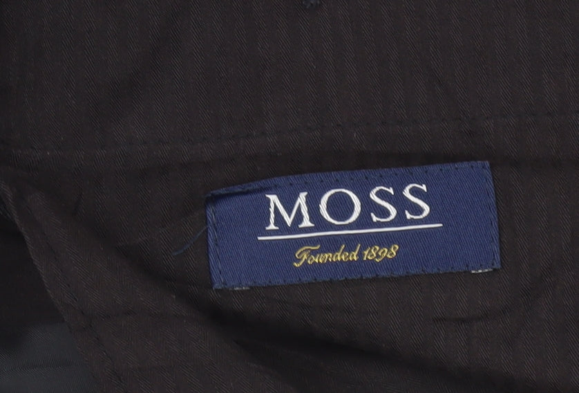 Moss Mens Black 34R Wool Blend Checked Dress Trousers