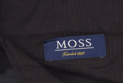 Moss Mens Black 34R Wool Blend Checked Dress Trousers