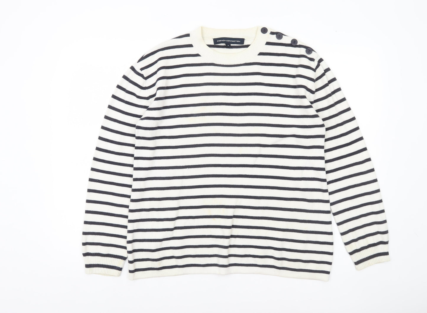 French Connection Women’s Black White Stripe Cotton Jumper M