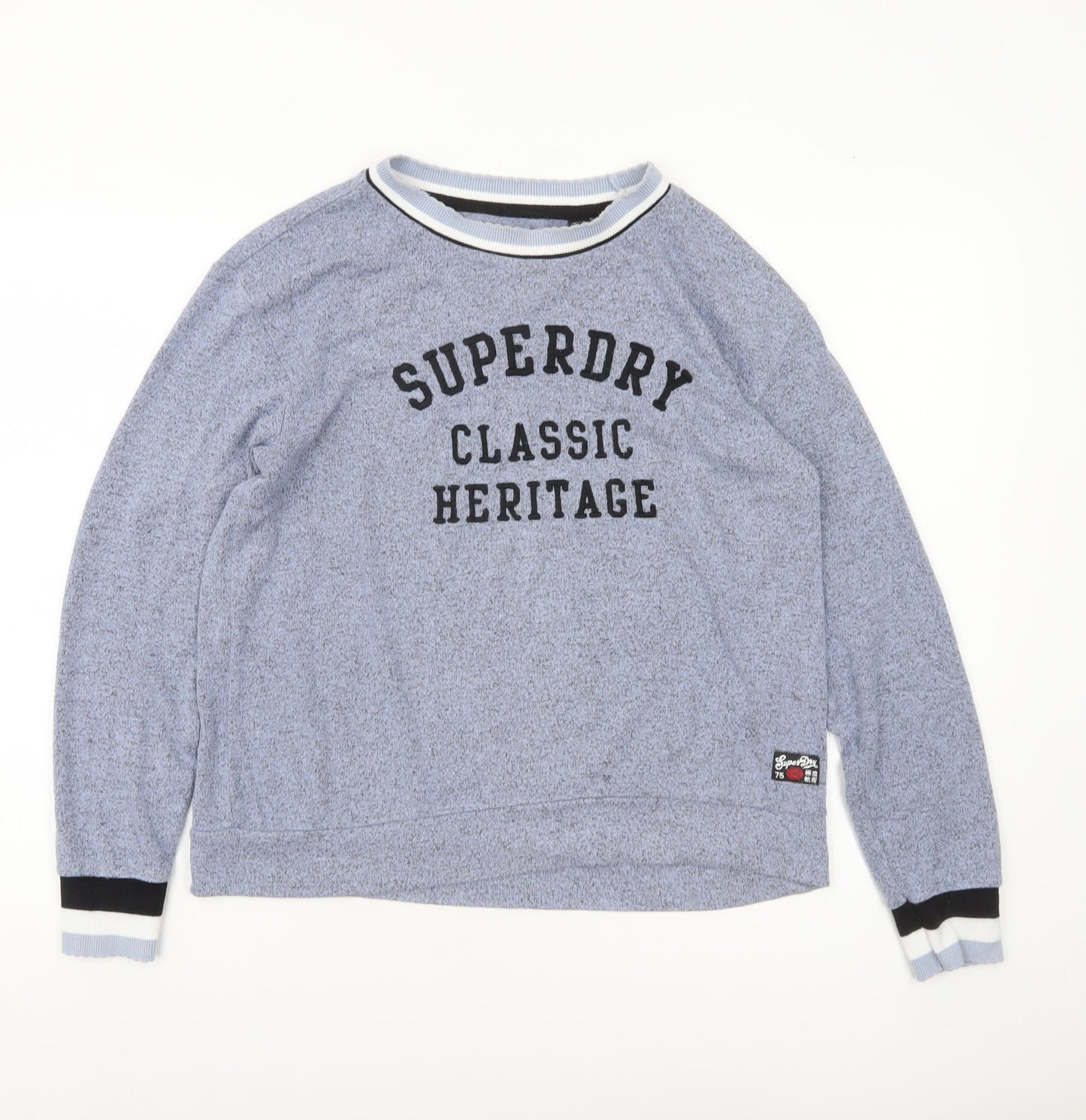 Superdry Women Blue Pullover Sweatshirt Size 12 Logo Crew Neck