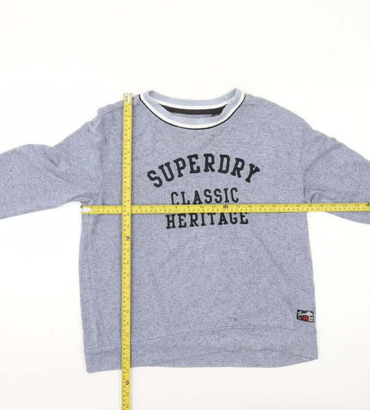 Superdry Women Blue Pullover Sweatshirt Size 12 Logo Crew Neck