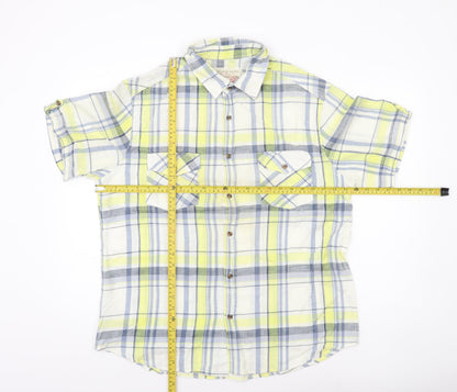 Sandstone Men's Yellow Plaid Cotton Short Sleeve Button-Up Shirt L