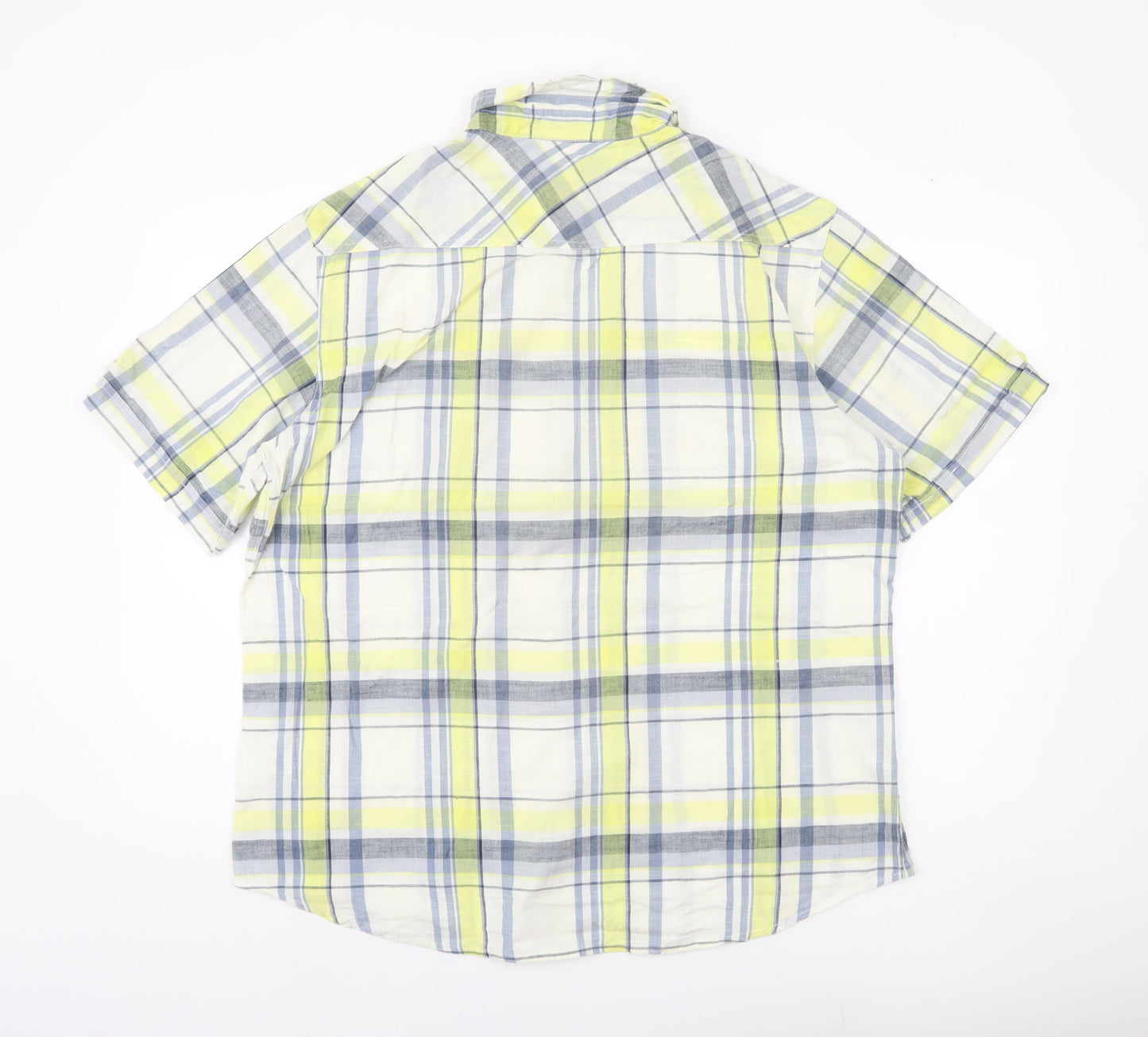 Sandstone Men's Yellow Plaid Cotton Short Sleeve Button-Up Shirt L