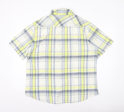 Sandstone Men's Yellow Plaid Cotton Short Sleeve Button-Up Shirt L