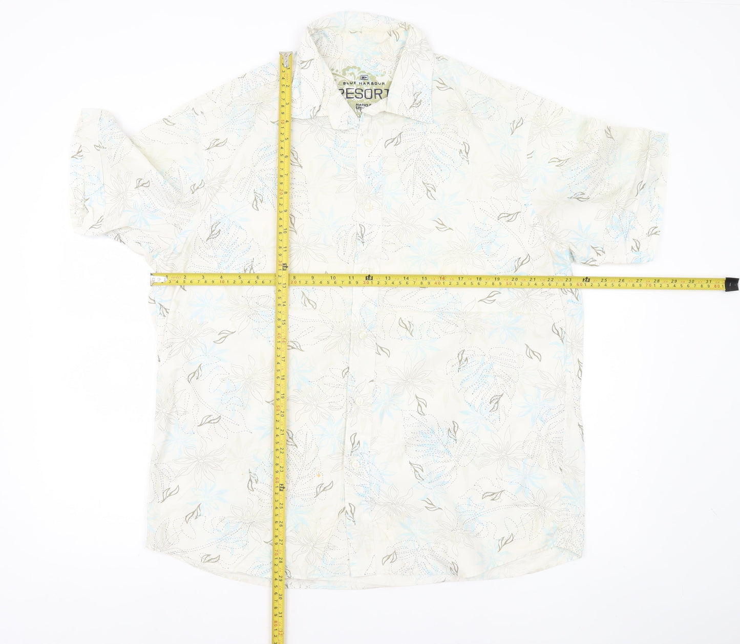 Marks and Spencer Mens Beige Floral Hawaiian Shirt L 41-43" Cotton