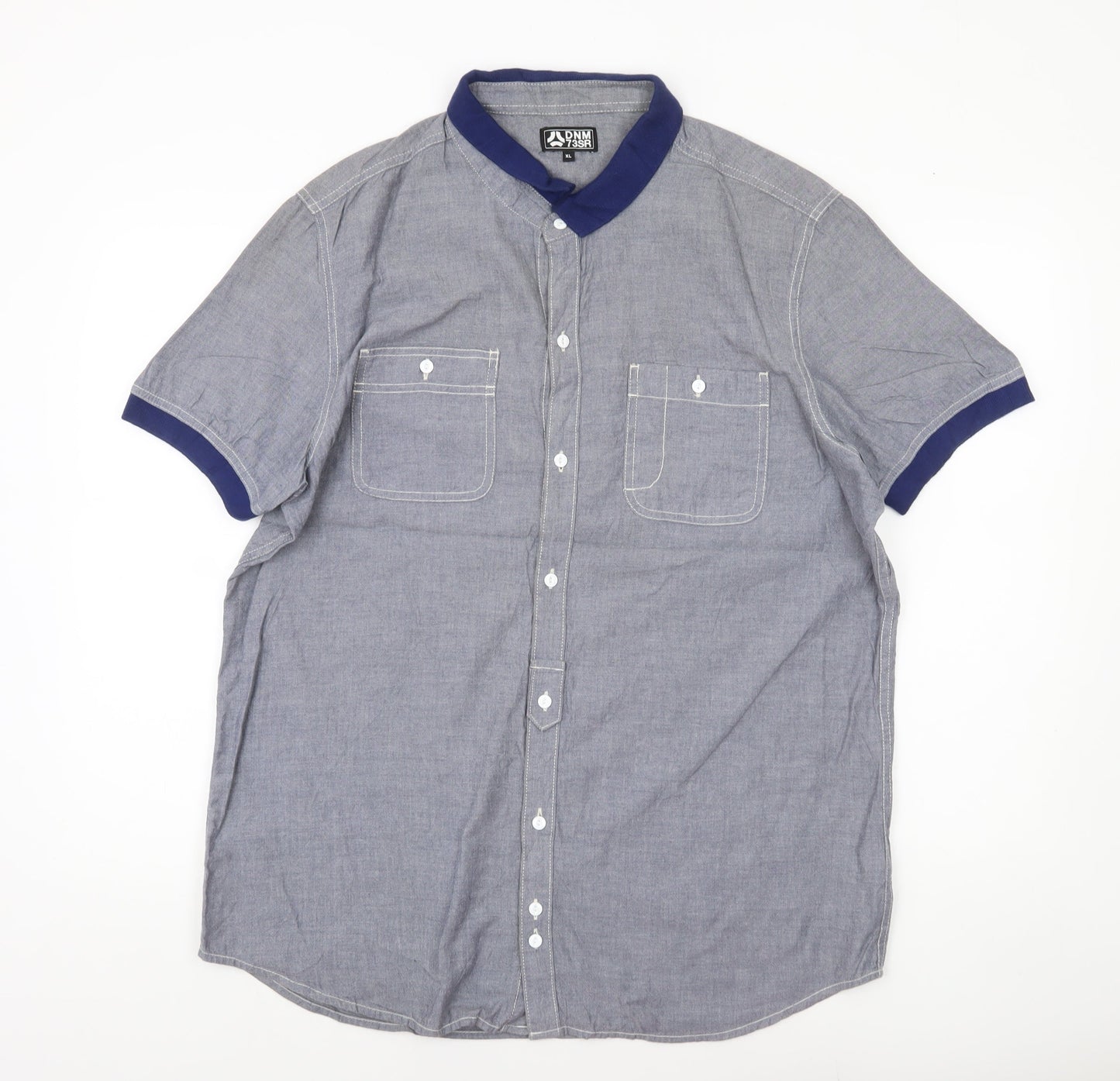 DNM 73SR Men’s Blue Chambray Cotton Short Sleeve Shirt XL