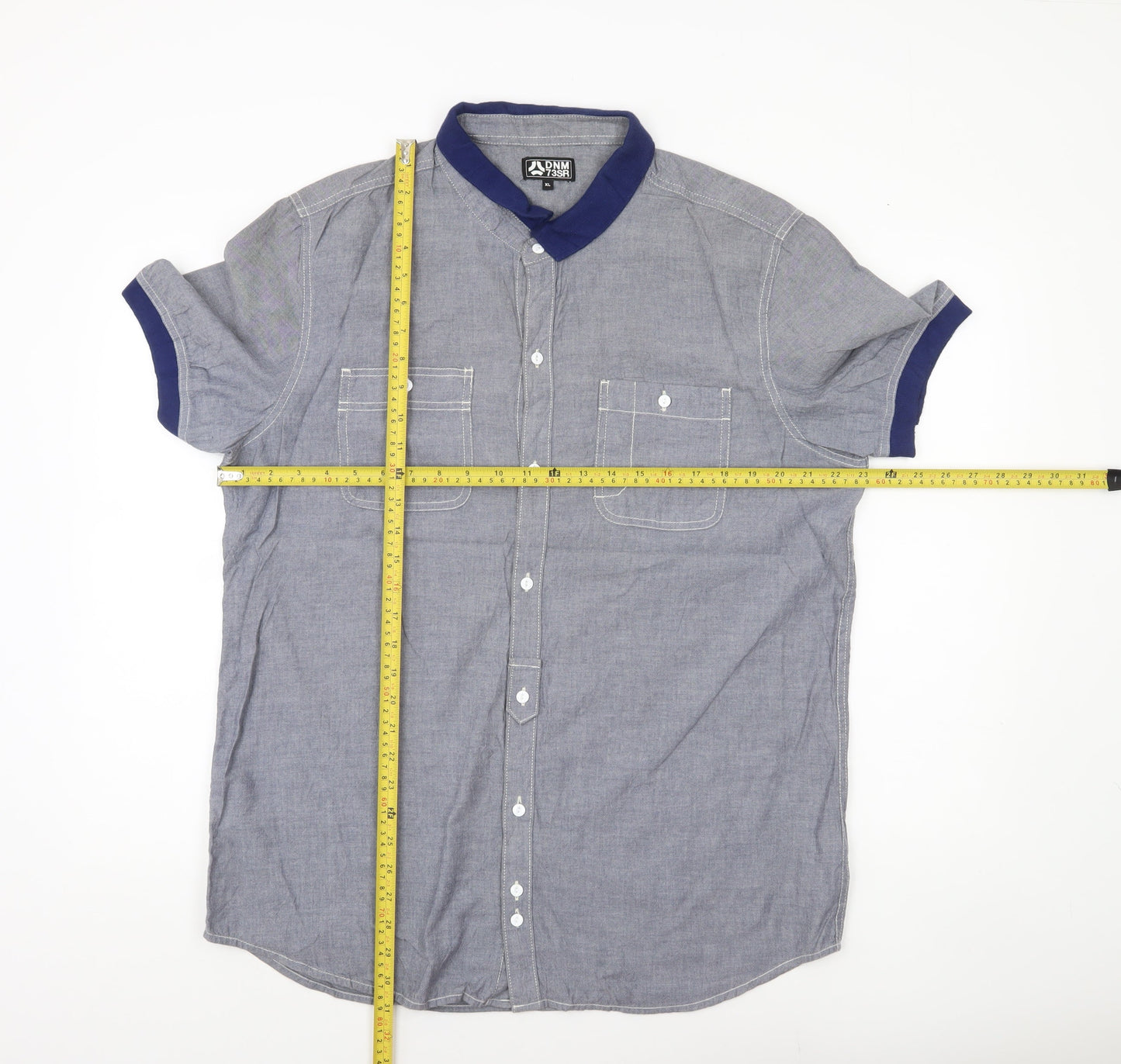 DNM 73SR Men’s Blue Chambray Cotton Short Sleeve Shirt XL