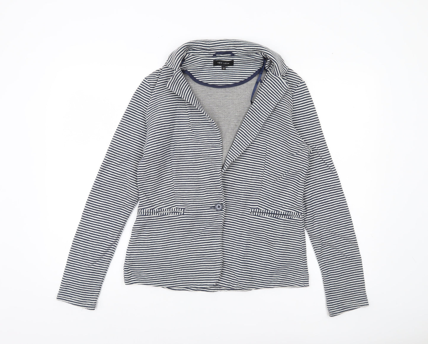 New Look Womens Blue Striped Jersey Blazer Jacket Size 12