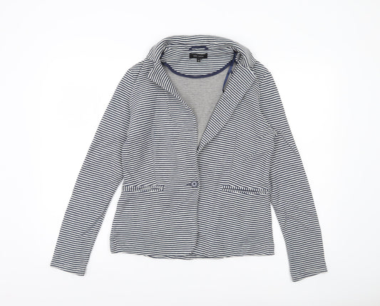 New Look Womens Blue Striped Jersey Blazer Jacket Size 12