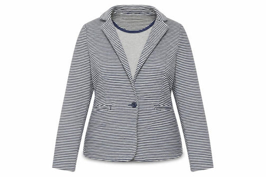New Look Womens Blue Striped Jersey Blazer Jacket Size 12