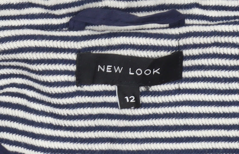 New Look Womens Blue Striped Jersey Blazer Jacket Size 12