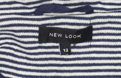 New Look Womens Blue Striped Jersey Blazer Jacket Size 12