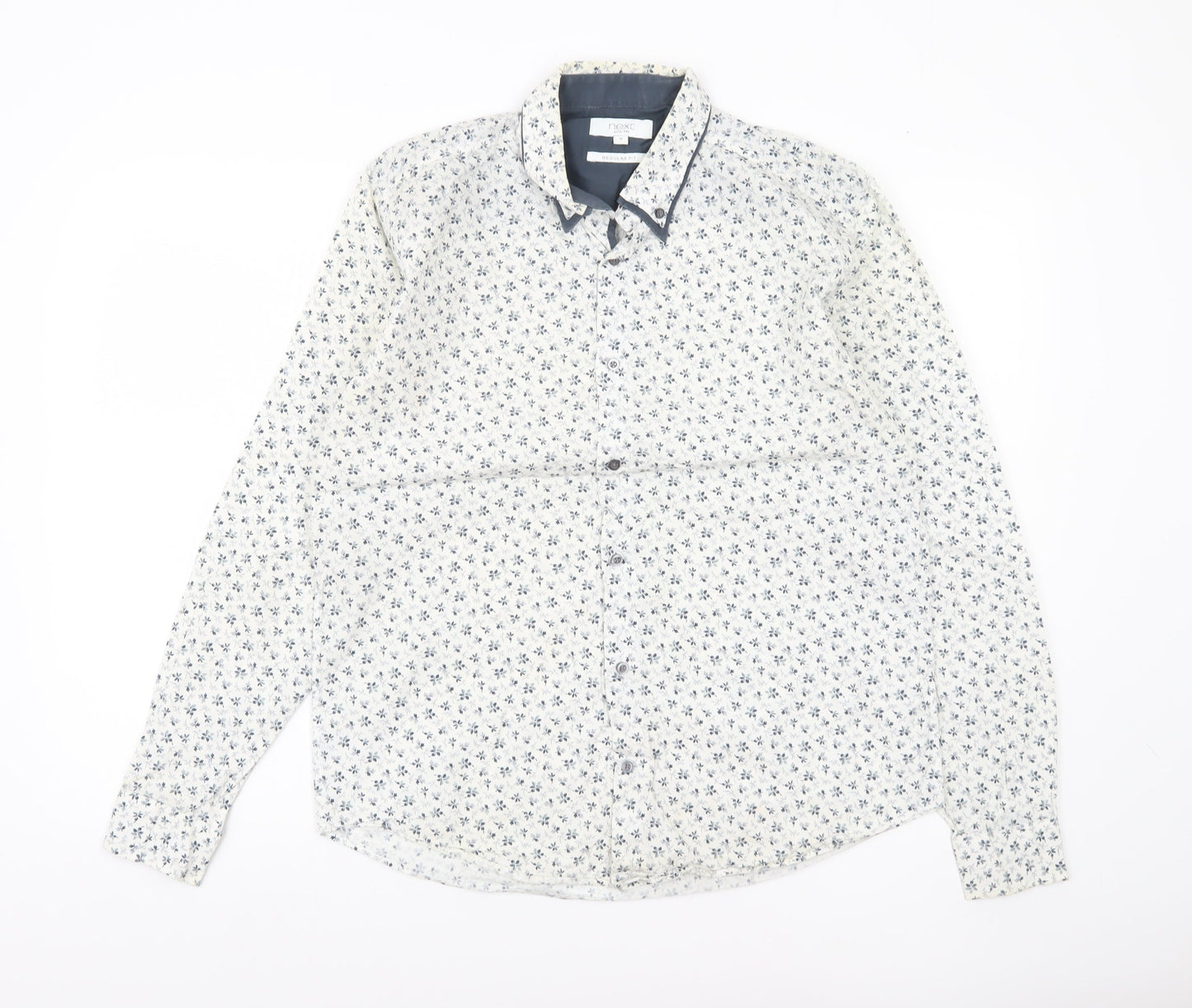 Next Men’s White Floral Print Regular Fit Cotton Shirt M 39-41"