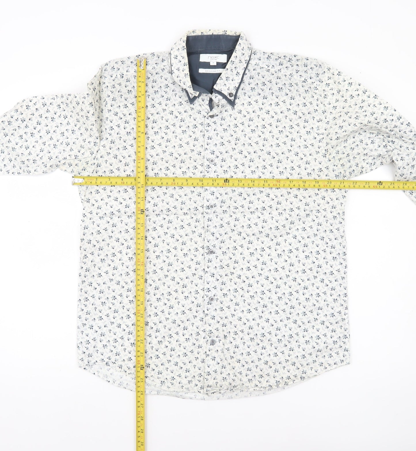 Next Men’s White Floral Print Regular Fit Cotton Shirt M 39-41"