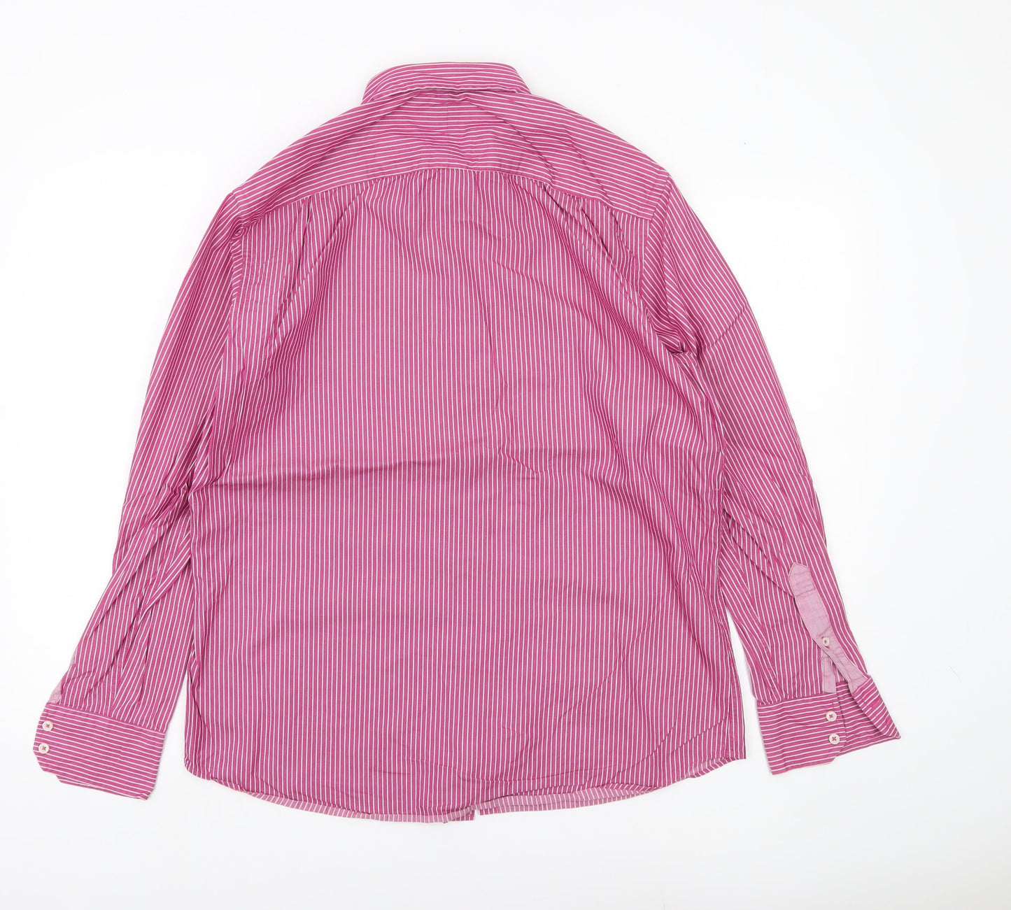 Next Men’s Pink Striped Cotton Shirt 15.5 Collar Regular Fit Long Sleeve