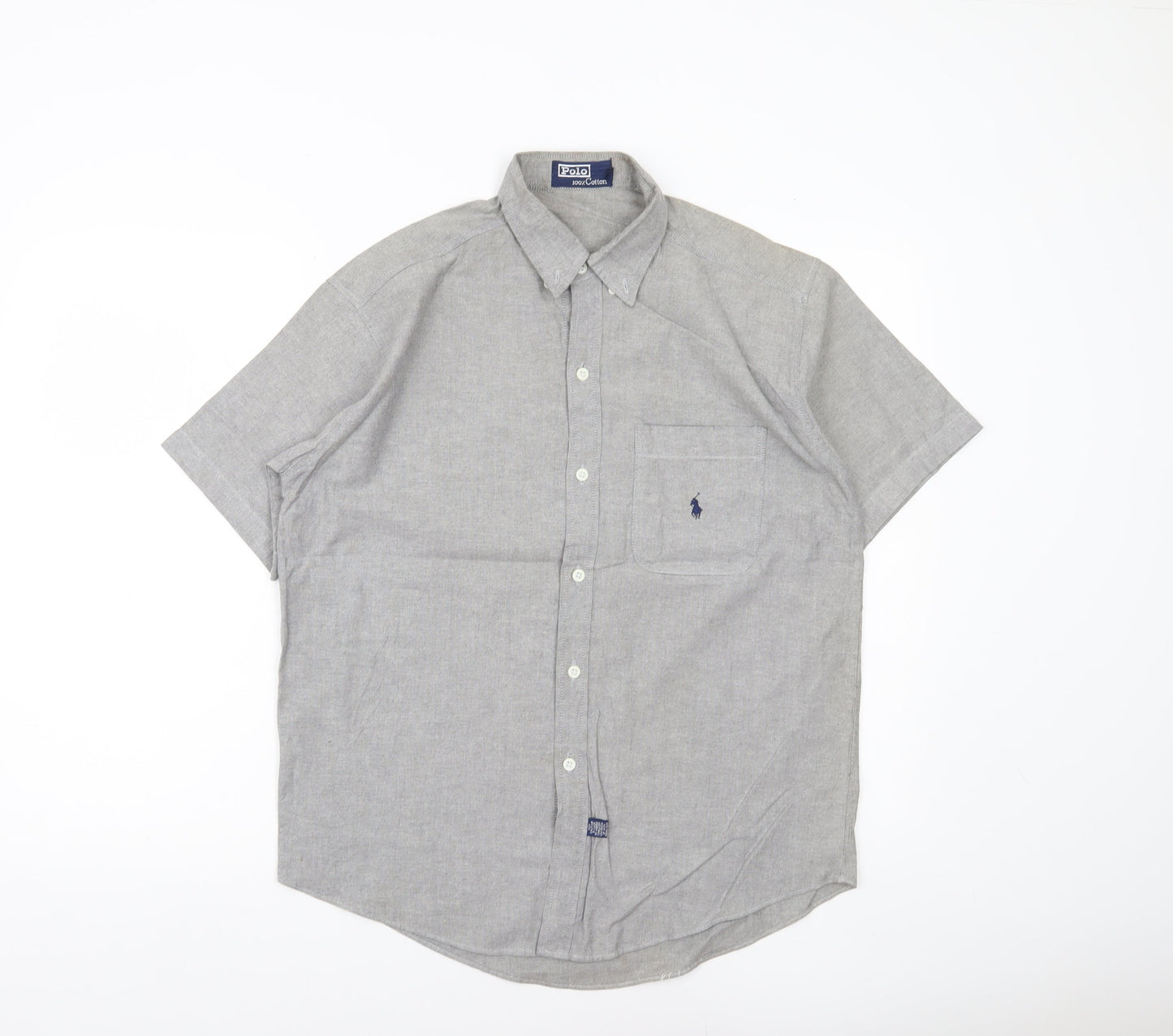 Polo Men’s Grey Cotton Short Sleeve Button-Down Shirt M