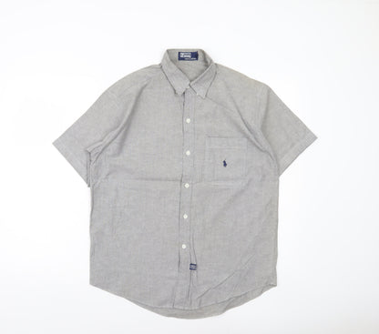 Polo Men’s Grey Cotton Short Sleeve Button-Down Shirt M