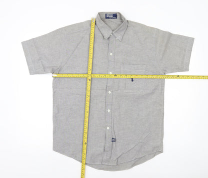 Polo Men’s Grey Cotton Short Sleeve Button-Down Shirt M
