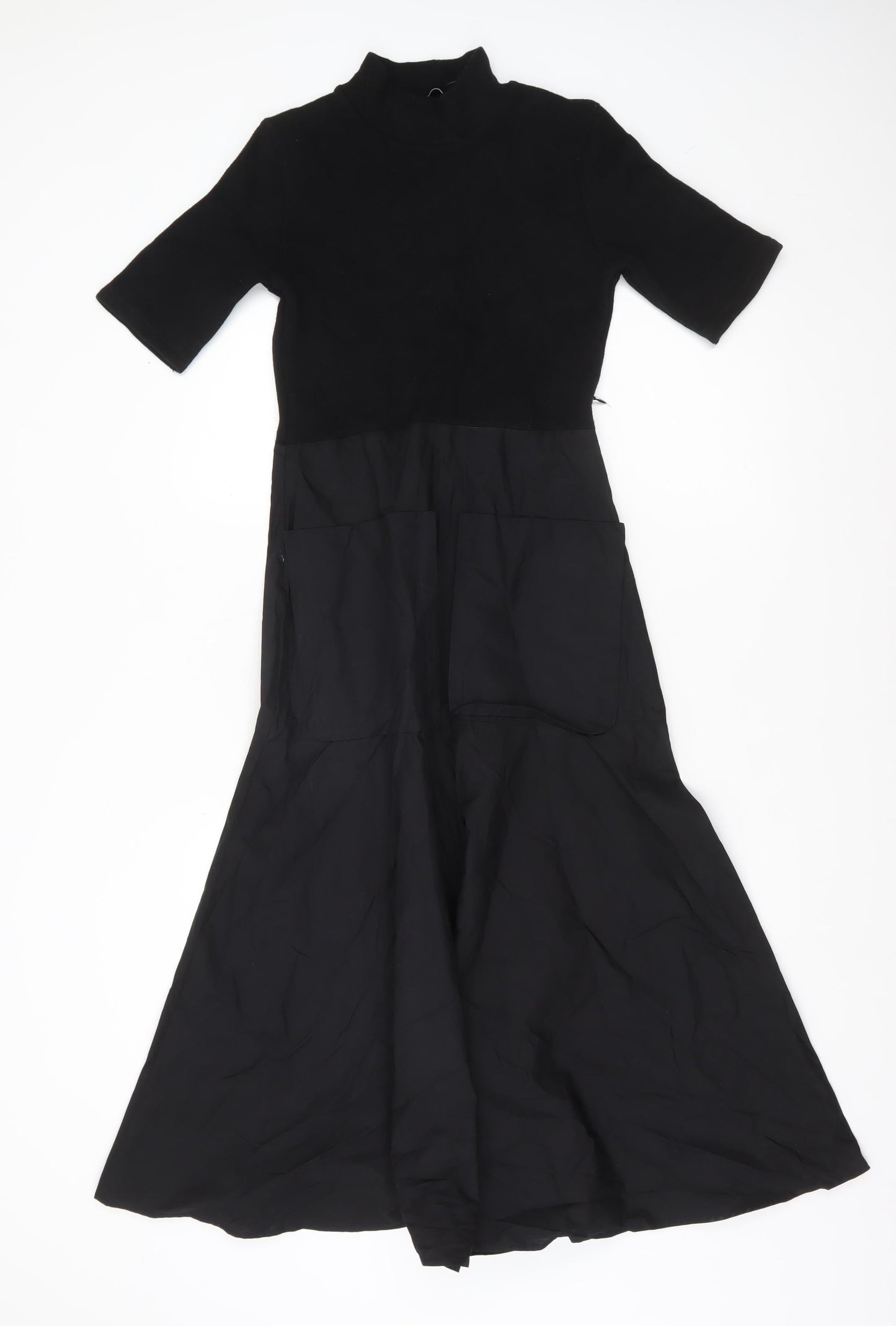 Zara Women Black Size 8 A-Line Long Dress High Neck Pockets