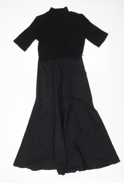 Zara Women Black Size 8 A-Line Long Dress High Neck Pockets