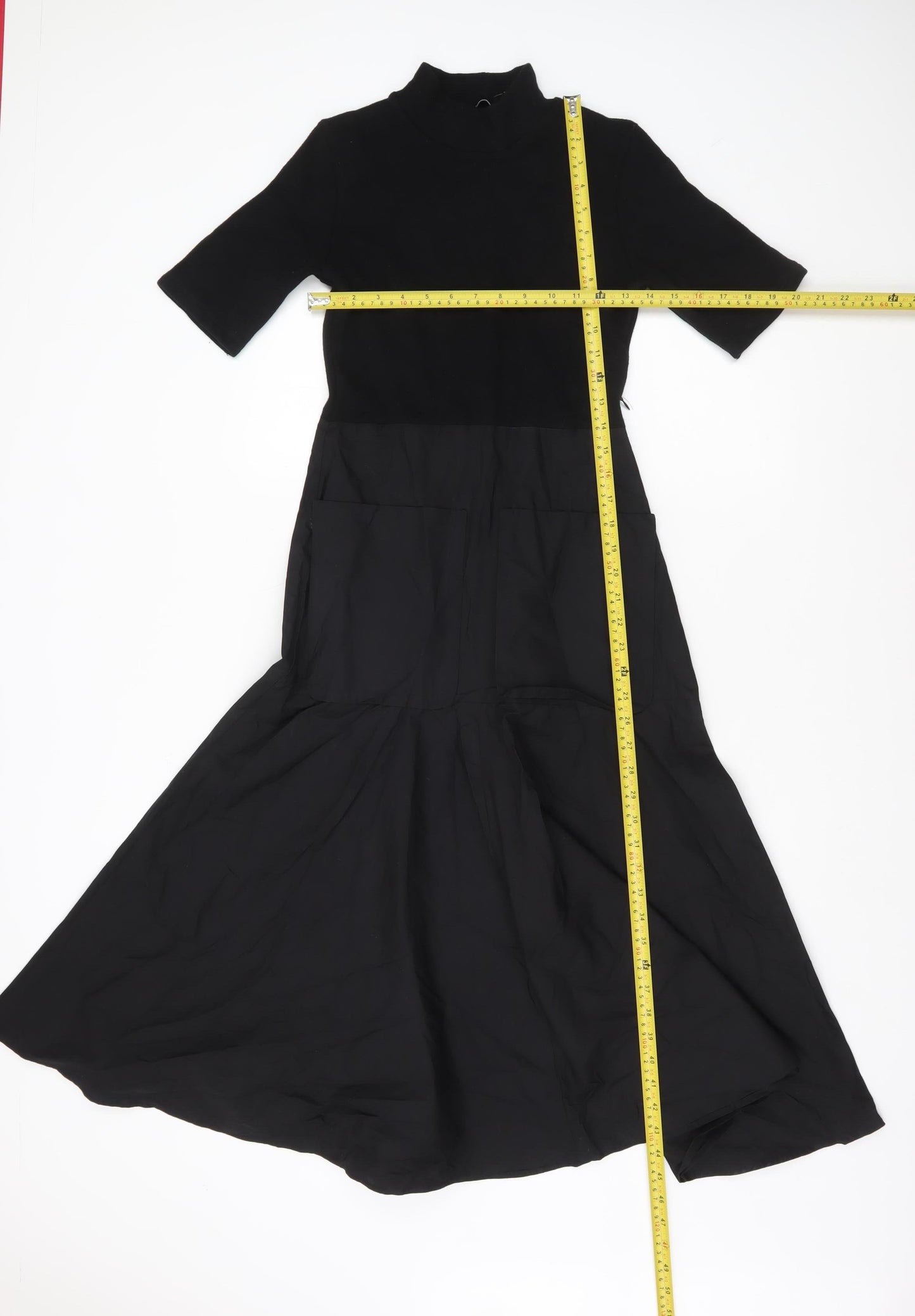 Zara Women Black Size 8 A-Line Long Dress High Neck Pockets