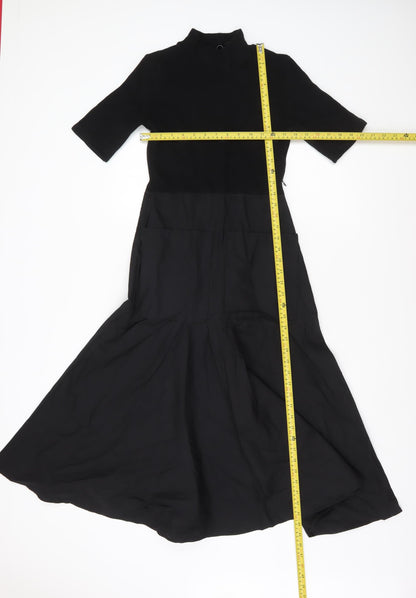 Zara Women Black Size 8 A-Line Long Dress High Neck Pockets