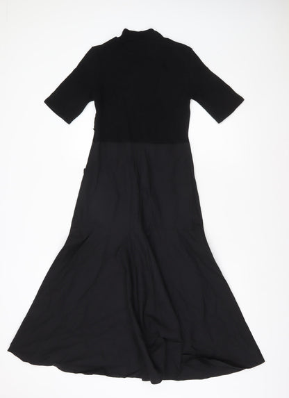 Zara Women Black Size 8 A-Line Long Dress High Neck Pockets