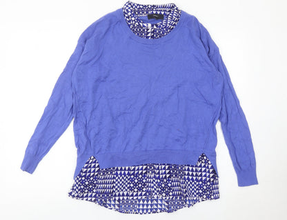 Next Women’s Blue Cotton Pullover Jumper Size 12 Geometric Trim
