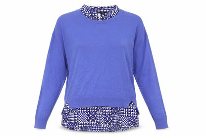 Next Women’s Blue Cotton Pullover Jumper Size 12 Geometric Trim