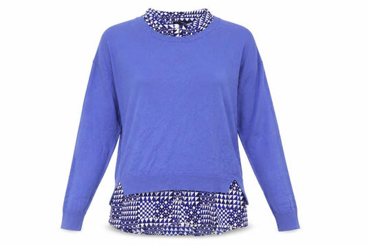 Next Women’s Blue Cotton Pullover Jumper Size 12 Geometric Trim