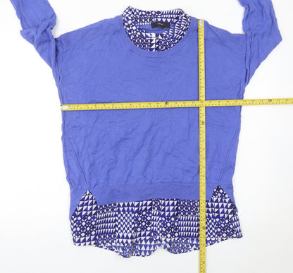 Next Women’s Blue Cotton Pullover Jumper Size 12 Geometric Trim