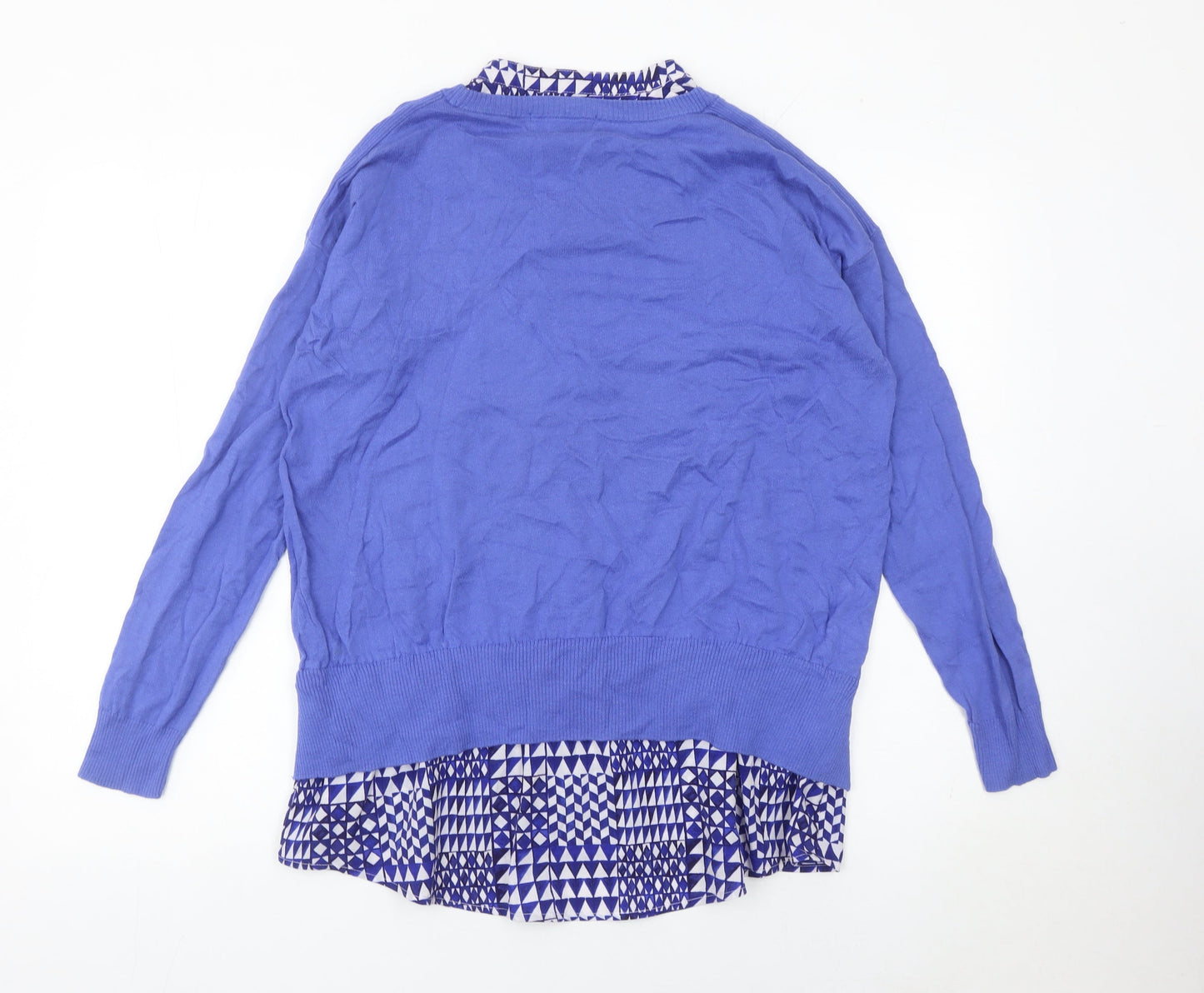Next Women’s Blue Cotton Pullover Jumper Size 12 Geometric Trim
