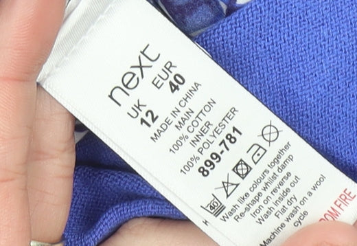 Next Women’s Blue Cotton Pullover Jumper Size 12 Geometric Trim