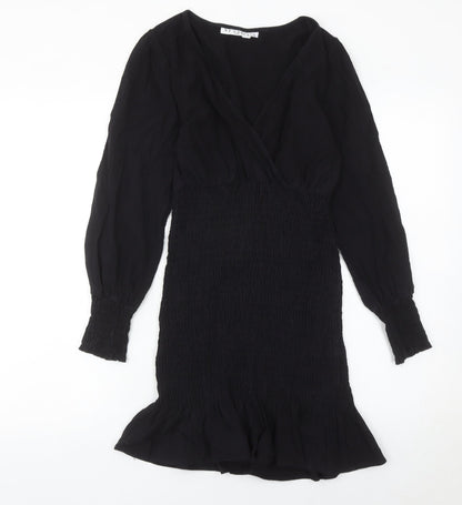 By Clara Women’s Black Short Sheath Dress Size S V-Neck Ruffle