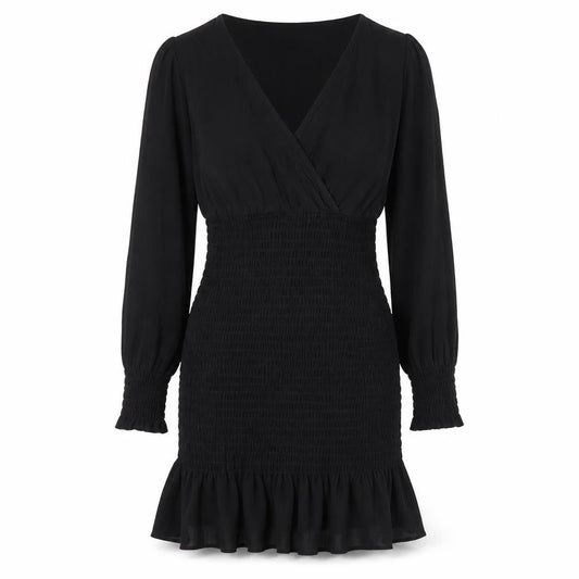 By Clara Women’s Black Short Sheath Dress Size S V-Neck Ruffle