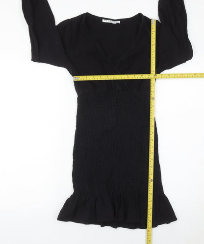By Clara Women’s Black Short Sheath Dress Size S V-Neck Ruffle