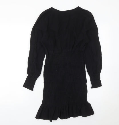 By Clara Women’s Black Short Sheath Dress Size S V-Neck Ruffle