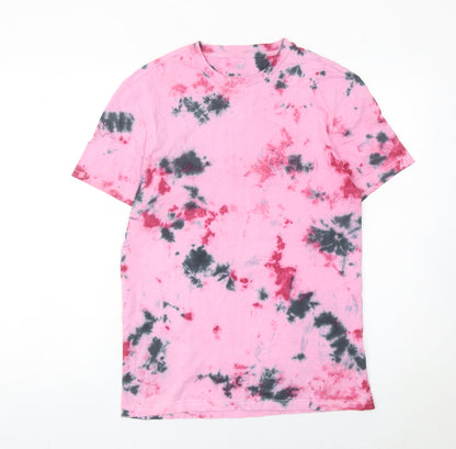 H&M Women’s Pink Tie Dye Cotton T-Shirt Small Casual Top